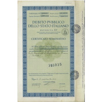 CERT. NOMINATIVO 5% - DEB. P. DELLO STATO ITALIANO 1955