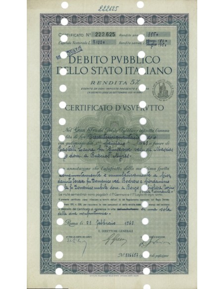 CERT. D'USUFRUTTO 5% - DEB. STATO ITALIANO 1973