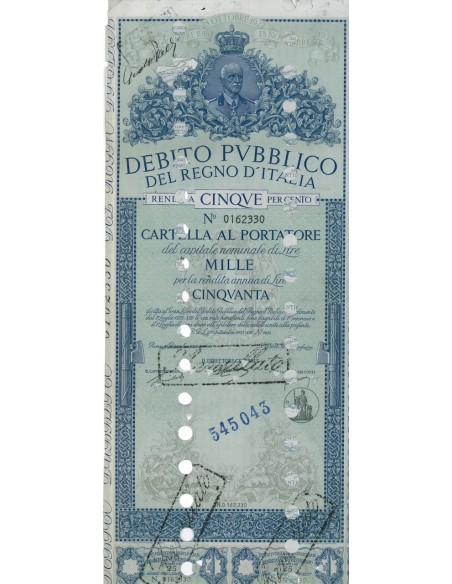 CARTELLA 1000 LIRE ANNULLATA - DEB. REGNO D'ITALIA 1935
