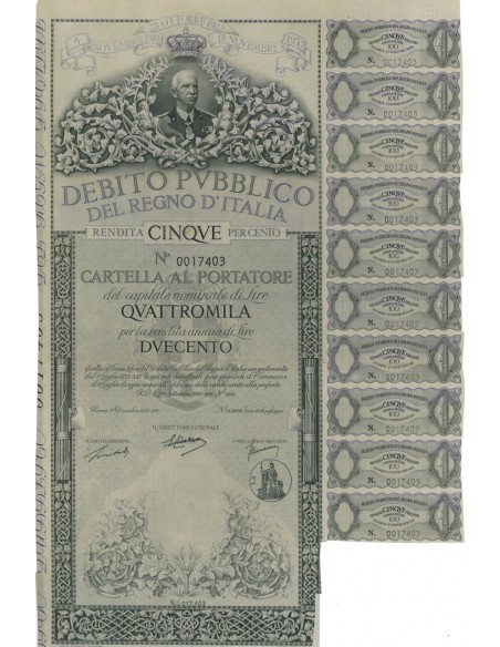 CARTELLA 4000 LIRE NON ANNULLATA - DEB. REGNO D'ITALIA 1935