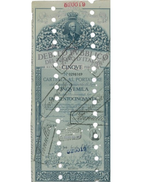 CARTELLA 5000 LIRE ANNULLATA - DEB. REGNO D'ITALIA 1935