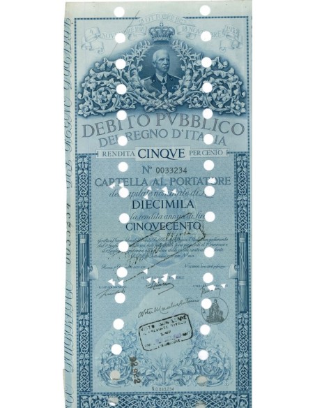 CARTELLA 10000 LIRE ANNULLATA - DEB. REGNO D'ITALIA 1935