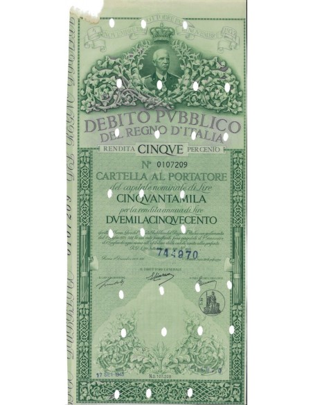 CARTELLA 50000 LIRE ANNULLATA - DEB. REGNO D'ITALIA 1935