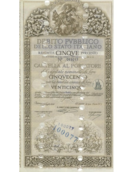 CARTELLA 500 LIRE ANNULLATA - DEB. STATO ITALIANO 1956
