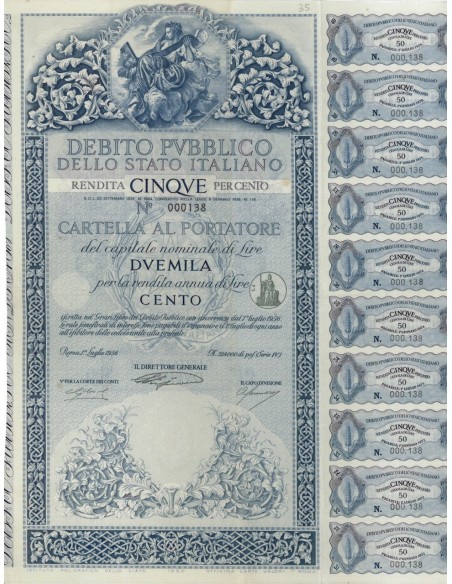 CARTELLA 2000 LIRE NON ANNULLATA - DEB. STATO ITALIANO 1956