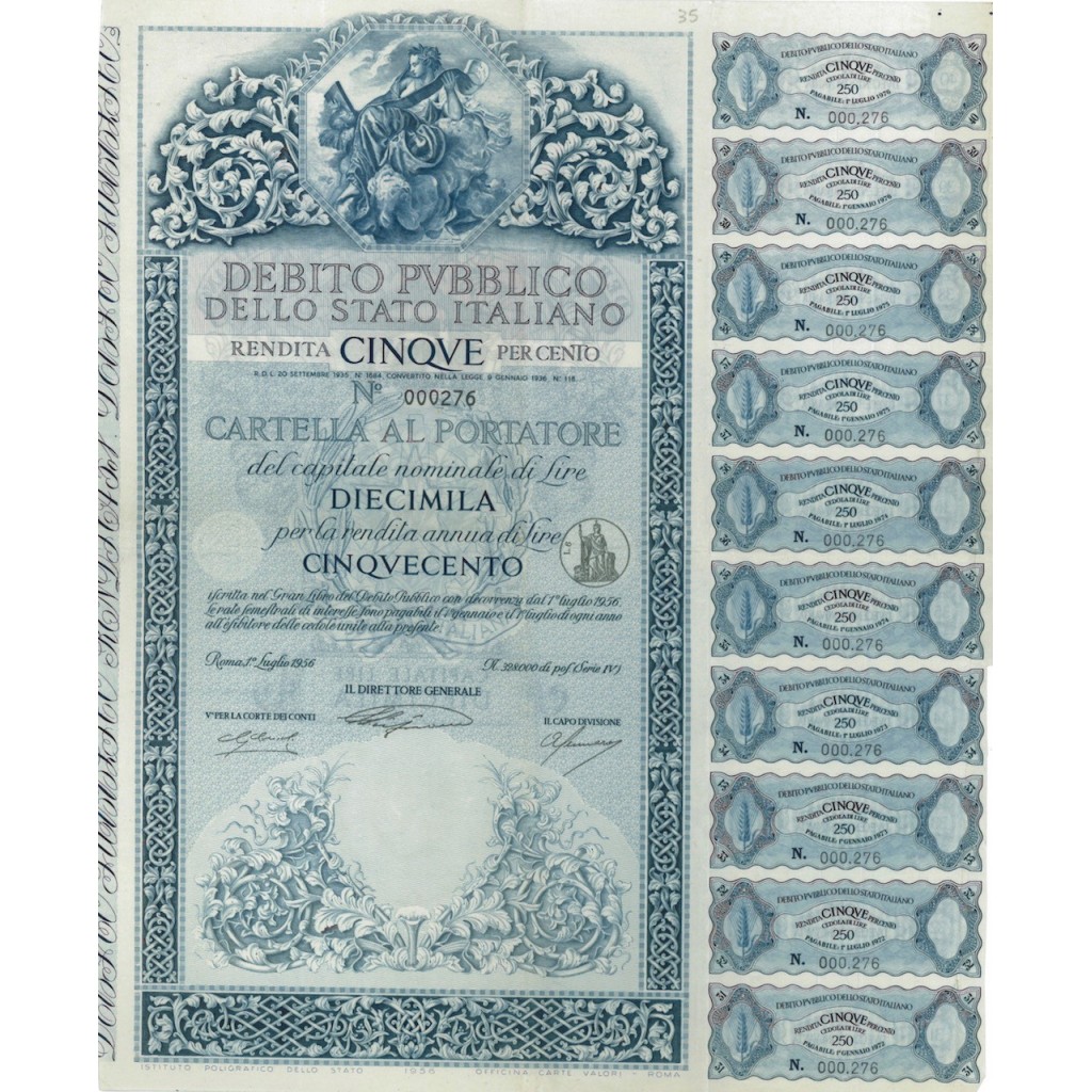 CARTELLA 10000 LIRE NON ANNULLATA - DEB. STATO ITALIANO 1956