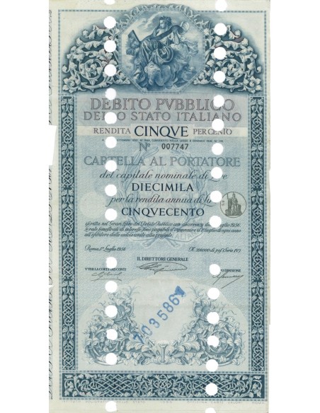 CARTELLA 10000 LIRE ANNULLATA - DEB. STATO ITALIANO 1956