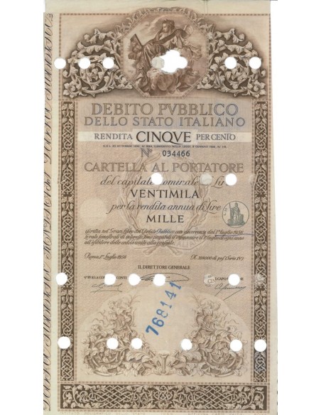 CARTELLA 20000 LIRE ANNULLATA - DEB. STATO ITALIANO 1956