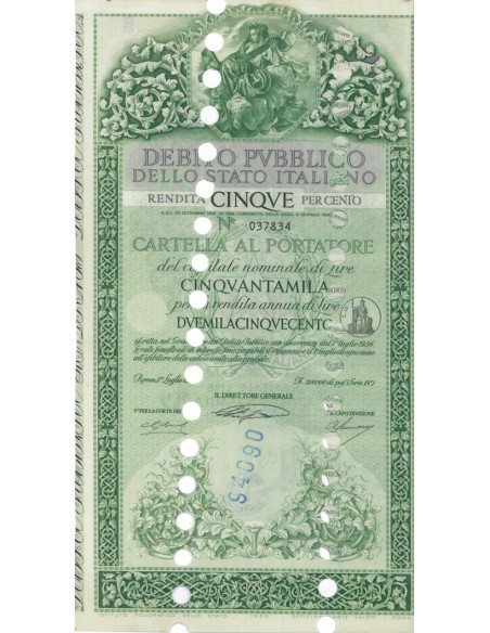 CARTELLA 50000 LIRE ANNULLATA - DEB. STATO ITALIANO 1956