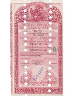 CARTELLA 100000 LIRE ANNULLATA - DEB. STATO ITALIANO 1956