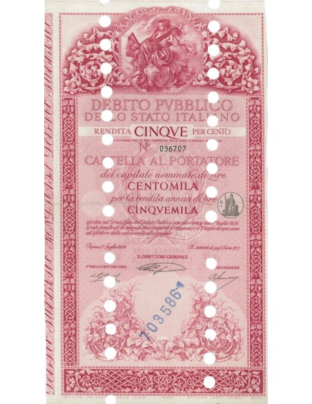 CARTELLA 100000 LIRE ANNULLATA - DEB. STATO ITALIANO 1956