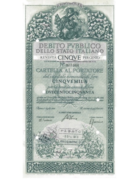 CARTELLA 5000 LIRE ANNULLATA - DEB. STATO ITALIANO 1976