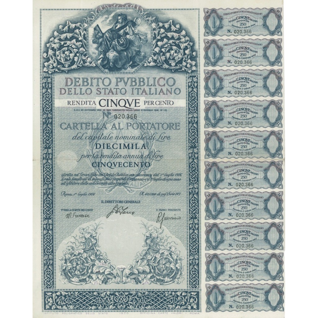 CARTELLA 10000 LIRE NON ANNULLATA - DEB. STATO ITALIANO 1976