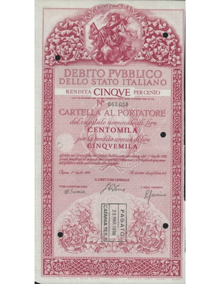 CARTELLA 100000 LIRE ANNULLATA - DEB. STATO ITALIANO 1976