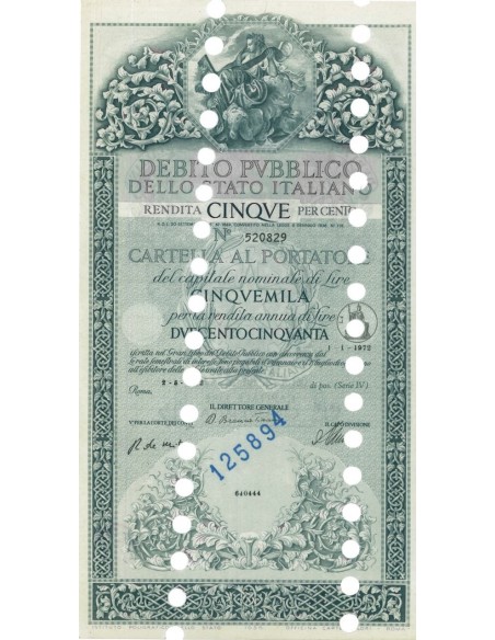 CARTELLA 5000 LIRE ANNULLATA - DEB. STATO ITALIANO 1972