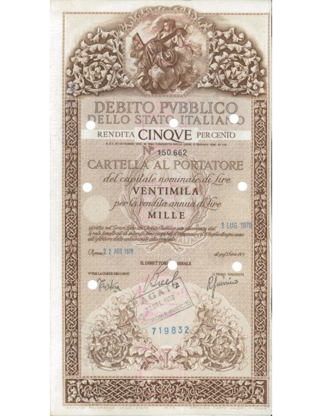 CARTELLA 20000 LIRE ANNULLATA - DEB. STATO ITALIANO 1978