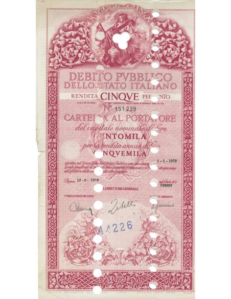 CARTELLA 100000 LIRE ANNULLATA - DEB. STATO ITALIANO 1979