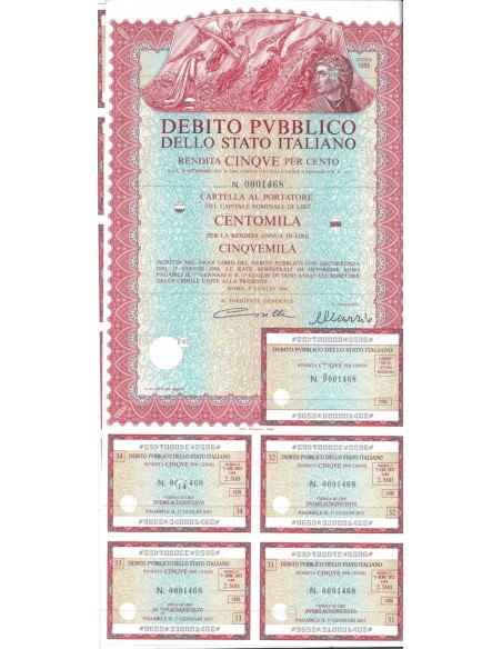 CARTELLA 100000 LIRE ANNULLATA - DEB. STATO ITALIANO 1996