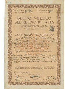 CERTIFICATO NOMINAT. PRESTITO REDIMIBILE 3,50% 1934-XII - ROMA 1934