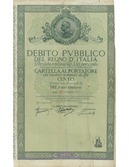 CARTELLA 100 LIRE INTERESSE 3,50 LIRE REGNO D'ITALIA 1934