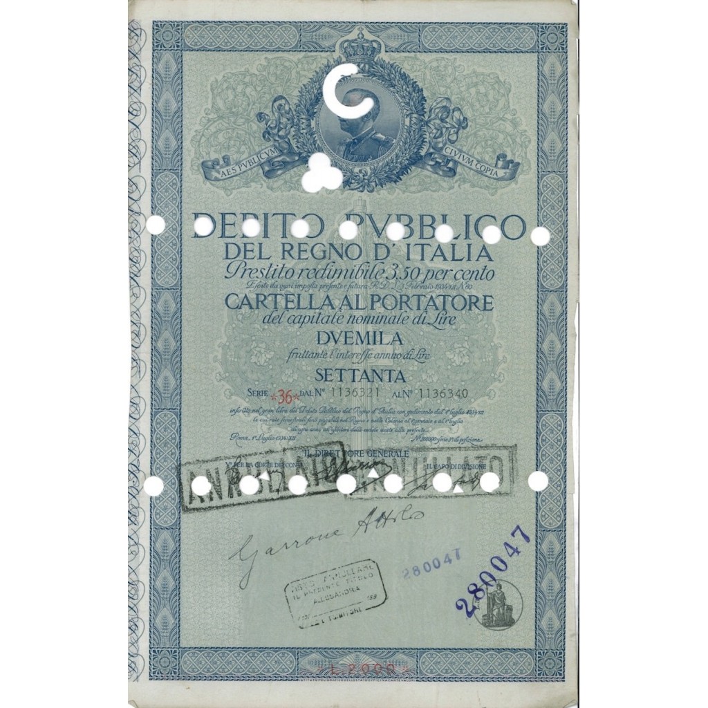 CARTELLA 2000 LIRE INTERESSE 3,50 LIRE REGNO D'ITALIA 1934