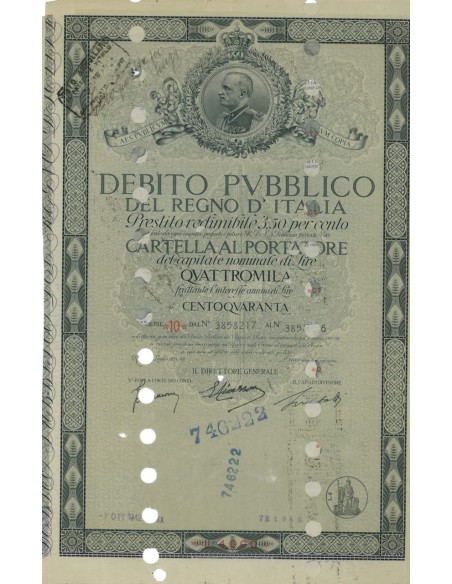 CARTELLA 4000 LIRE INTERESSE 3,50 % REGNO D'ITALIA 1934