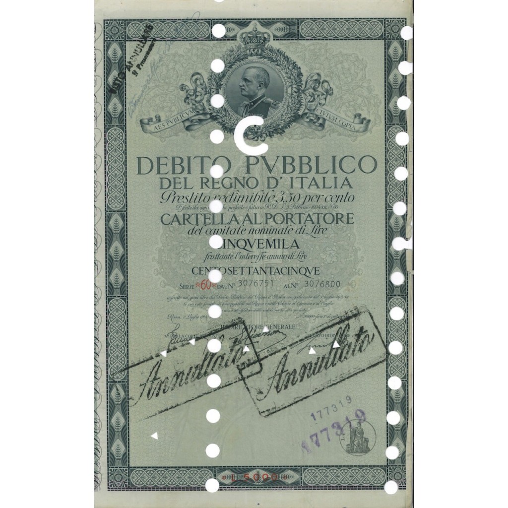 CARTELLA 5000 LIRE INTERESSE 3,50 % REGNO D'ITALIA 1934
