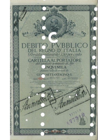 CARTELLA 5000 LIRE INTERESSE 3,50 % REGNO D'ITALIA 1934