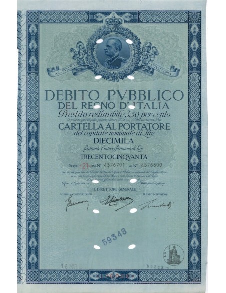 CARTELLA 10000 LIRE INTERESSE 3,50 % REGNO D'ITALIA 1934