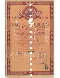 CARTELLA 100000 LIRE INTERESSE 3,50 % REGNO D'ITALIA 1934