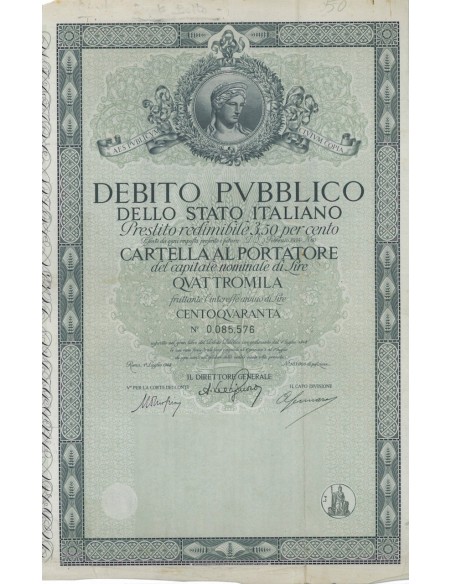 CARTELLA 4000 LIRE INTERESSE 3,50 % ITALIA 1948