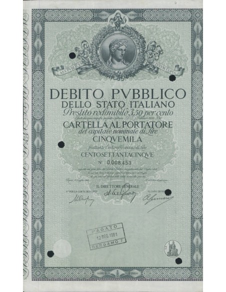 CARTELLA 5000 LIRE INTERESSE 3,50 % ITALIA 1948