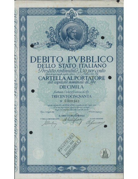 CARTELLA 10000 LIRE INTERESSE 3,50 % ITALIA 1948