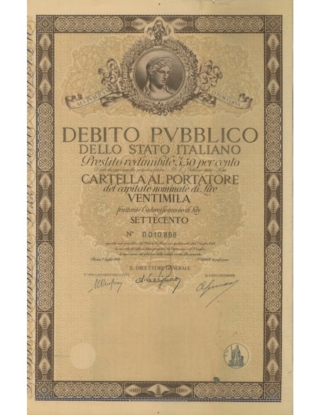 CARTELLA 20000 LIRE INTERESSE 3,50 % ITALIA 1948