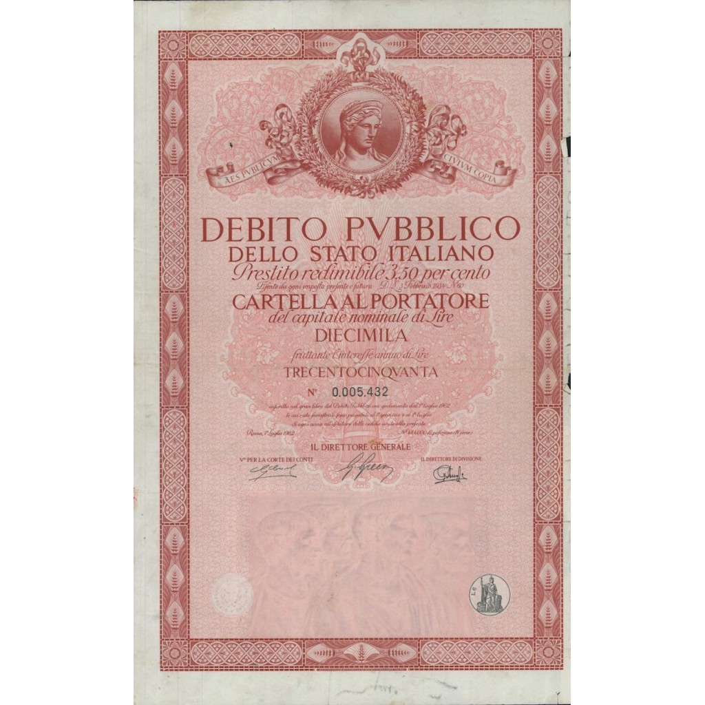 CARTELLA 10000 LIRE INTERESSE 3,50 % ITALIA 1962