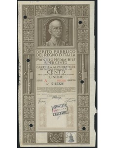 CARTELLA 100 LIRE P. REDIMIBILE SERIE A ANNULLATO - REGNO D'ITALIA 1937