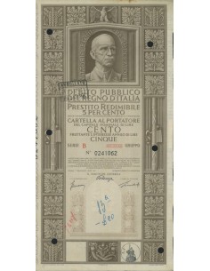 CARTELLA 100 LIRE P. REDIMIBILE SERIE B ANNULLATO - REGNO D'ITALIA 1937