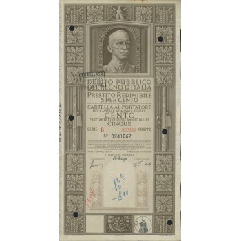 CARTELLA 100 LIRE P. REDIMIBILE SERIE B ANNULLATO - REGNO D'ITALIA 1937