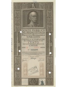 CARTELLA 100 LIRE P. REDIMIBILE SERIE E ANNULLATO REGNO D'ITALIA 1937