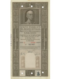 CARTELLA 100 LIRE P. REDIMIBILE SERIE G ANNULLATO REGNO D'ITALIA 1937