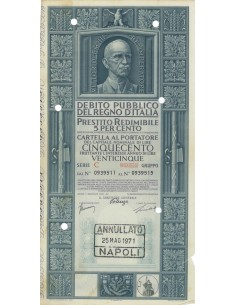 CARTELLA 500 LIRE PRESTITO SERIE C ANNULLATO REGNO D'ITALIA 1937