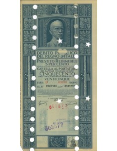 CARTELLA 500 LIRE PRESTITO SERIE D ANNULLATO REGNO D'ITALIA 1937