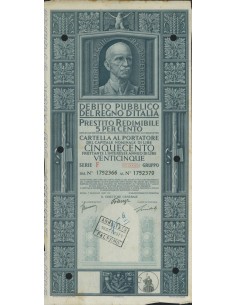 CARTELLA 500 LIRE PRESTITO SERIE F ANNULLATO REGNO D'ITALIA 1937