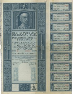 CARTELLA 500 LIRE PRESTITO SERIE G NON ANNULLATO REGNO D'ITALIA 1937