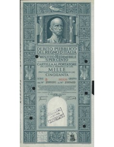 CARTELLA 1000 LIRE PRESTITO SERIE B ANNULLATO REGNO D'ITALIA 1937