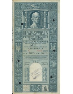 CARTELLA 1000 LIRE PRESTITO SERIE C ANNULLATO REGNO D'ITALIA 1937