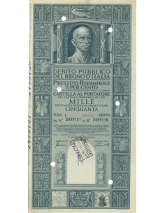 CARTELLA 1000 LIRE PRESTITO SERIE E ANNULLATO REGNO D'ITALIA 1937