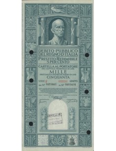 CARTELLA 1000 LIRE PRESTITO SERIE F ANNULLATO REGNO D'ITALIA 1937