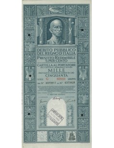 CARTELLA 1000 LIRE PRESTITO SERIE G ANNULLATO REGNO D'ITALIA 1937