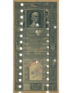 CARTELLA 2000 LIRE PRESTITO SERIE B ANNULLATO REGNO D'ITALIA 1937